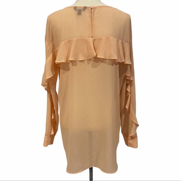 Rampage Blush Pink Sheer Ruffle Keyhole Blouse Large - Picture 7 of 7